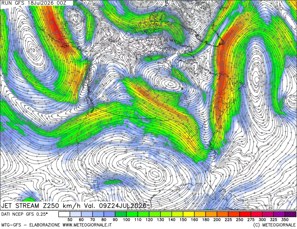 mappa 250 hPa Jet stream