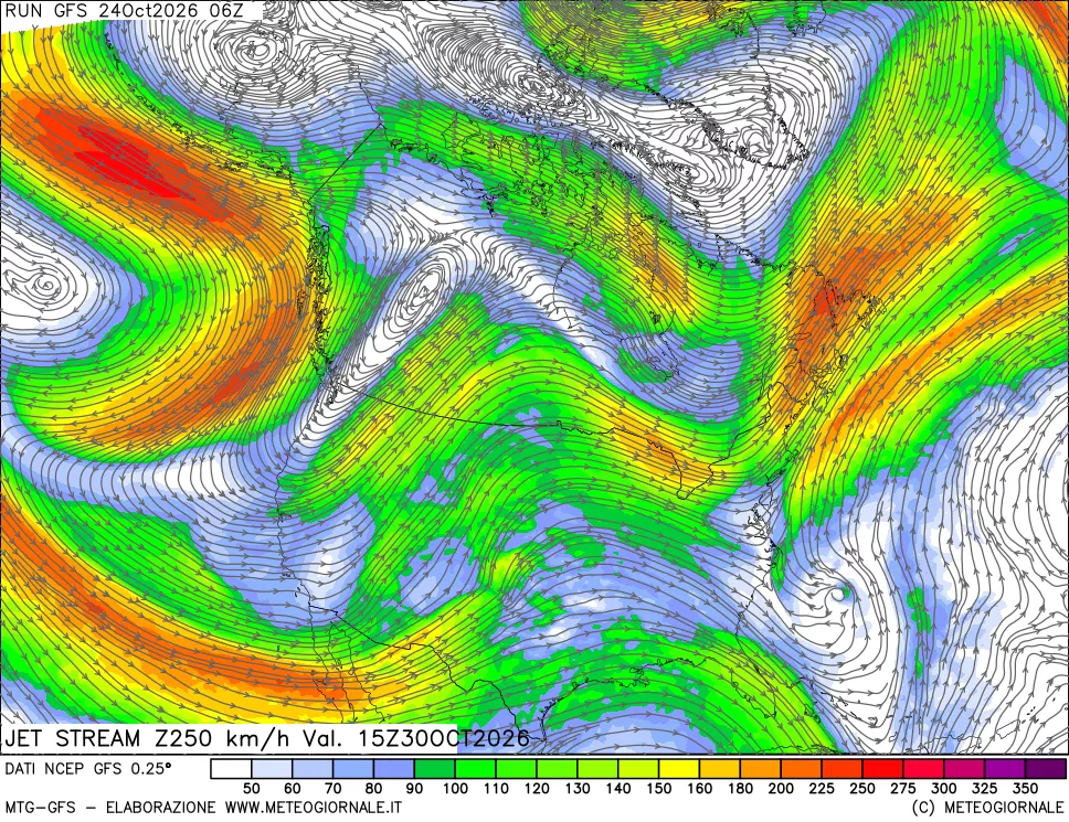 mappa 250 hPa Jet stream