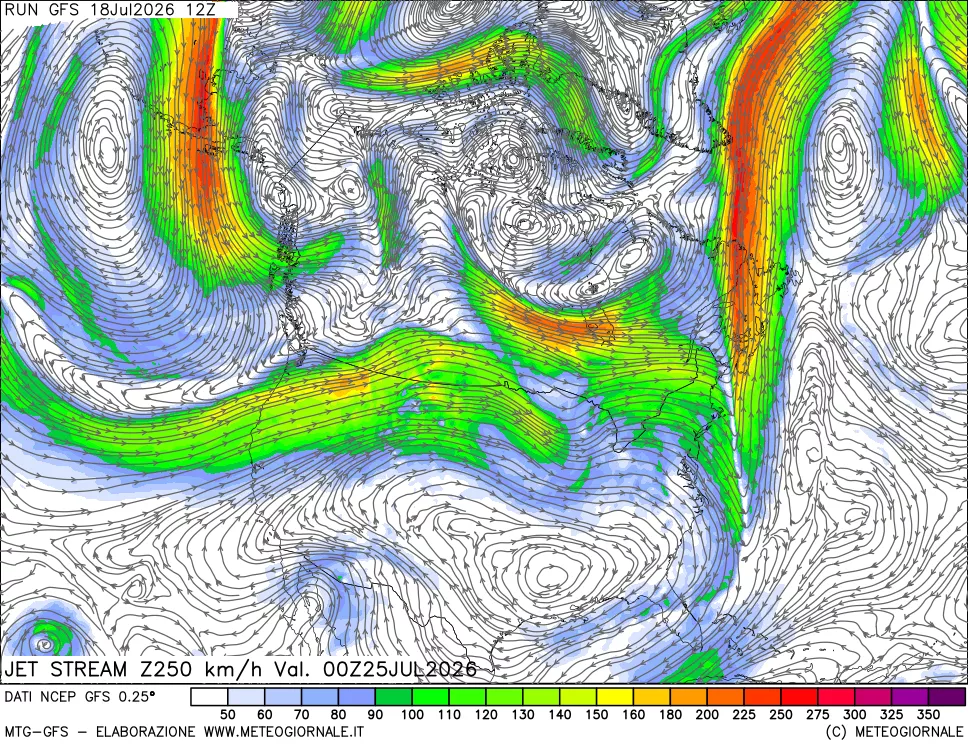 mappa 250 hPa Jet stream