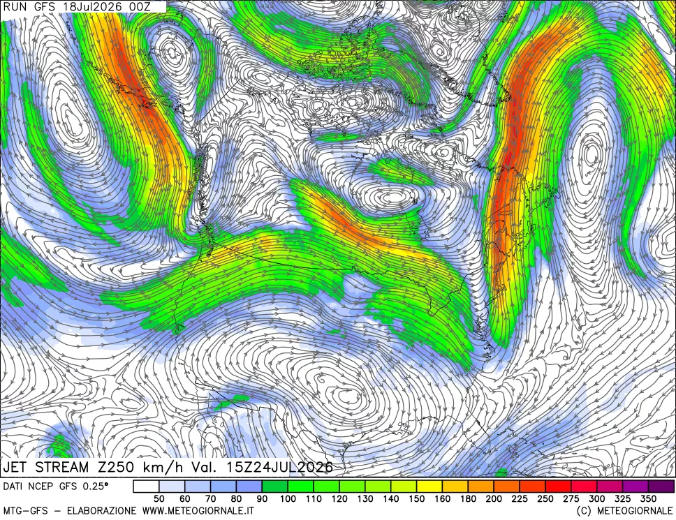 mappa 250 hPa Jet stream