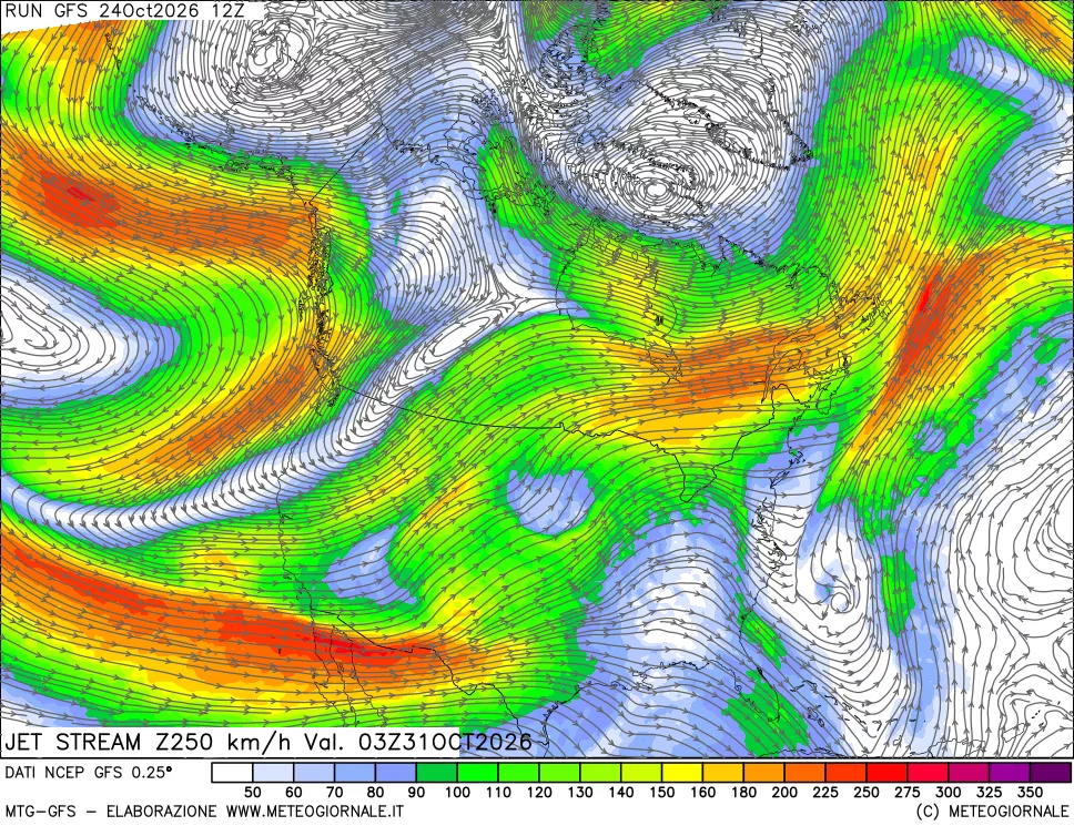 mappa 250 hPa Jet stream