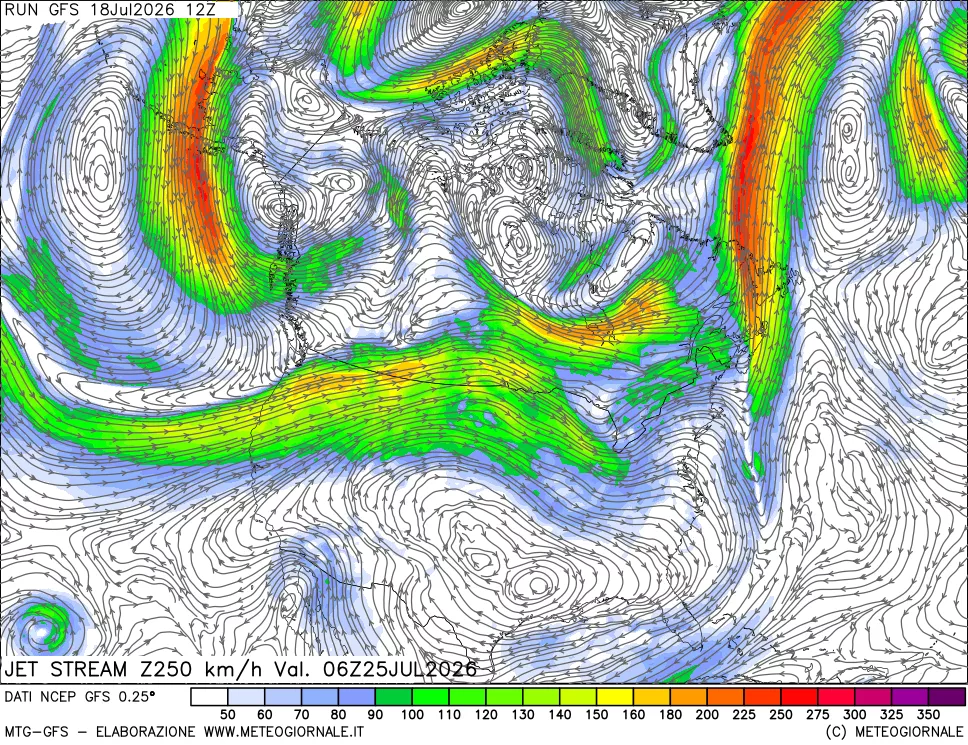 mappa 250 hPa Jet stream