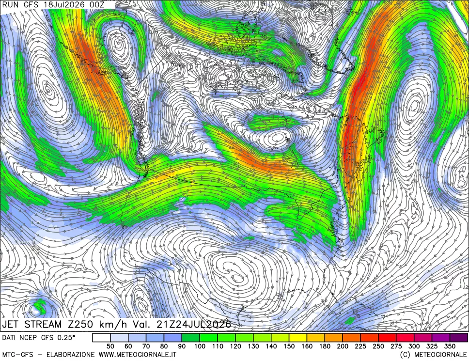 mappa 250 hPa Jet stream