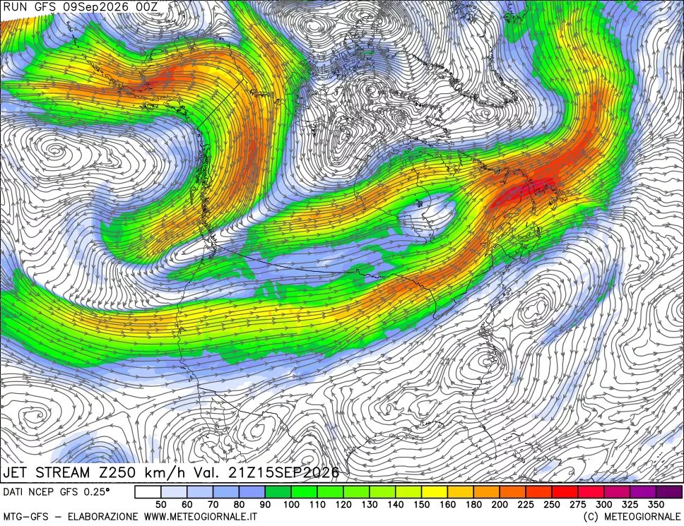 mappa 250 hPa Jet stream