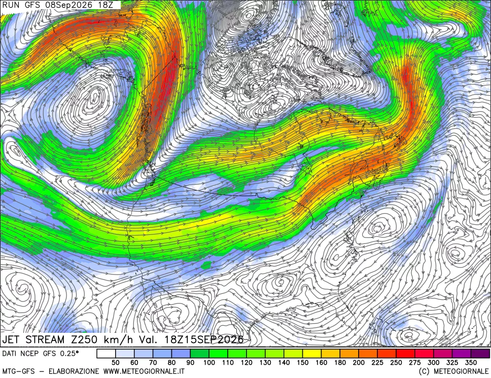 mappa 250 hPa Jet stream