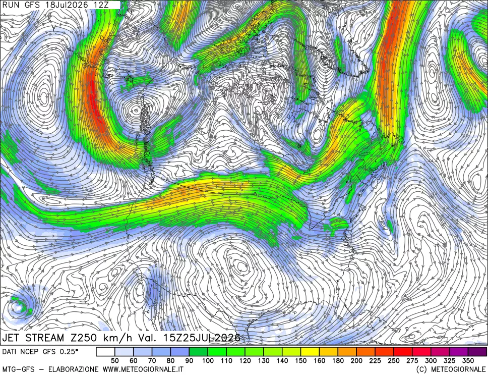 mappa 250 hPa Jet stream