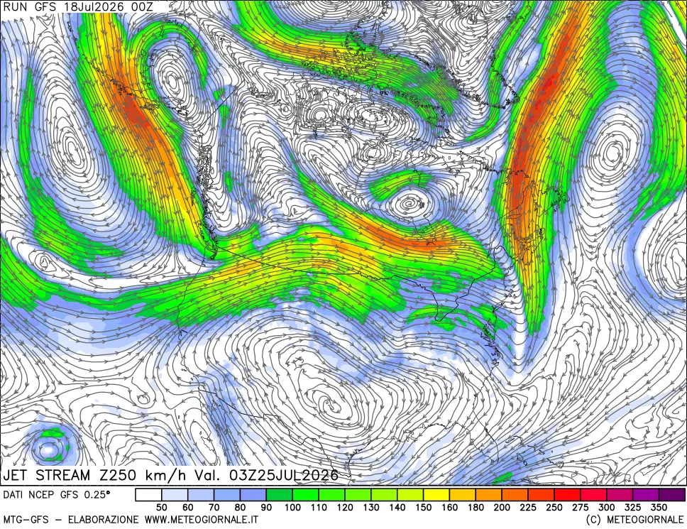 mappa 250 hPa Jet stream