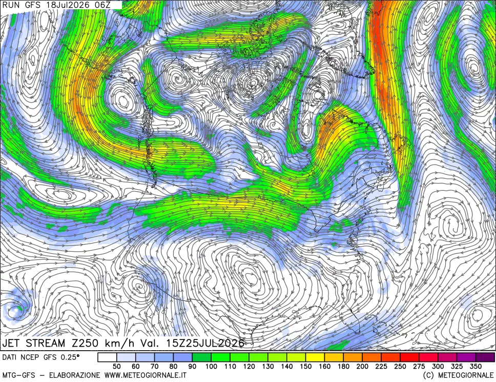 mappa 250 hPa Jet stream