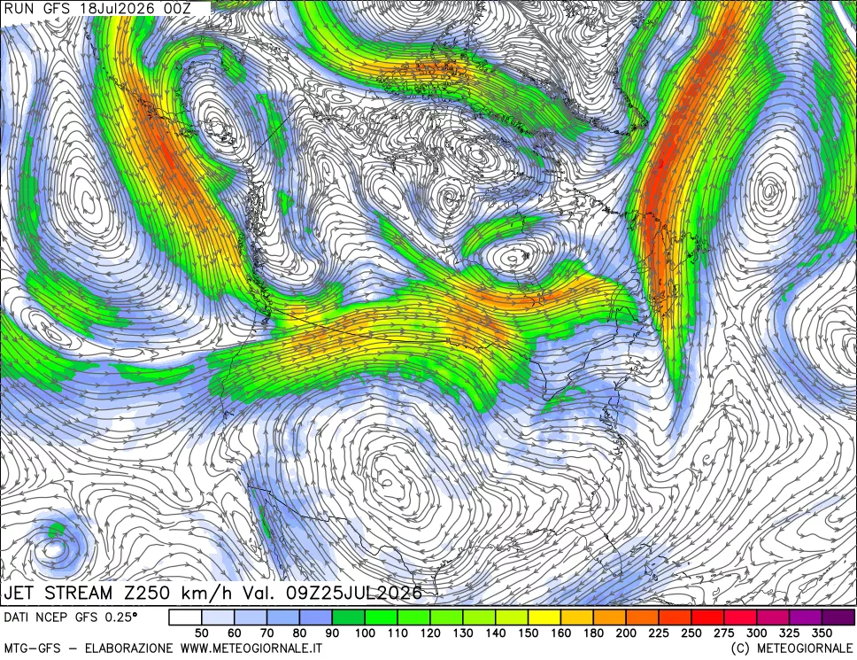 mappa 250 hPa Jet stream
