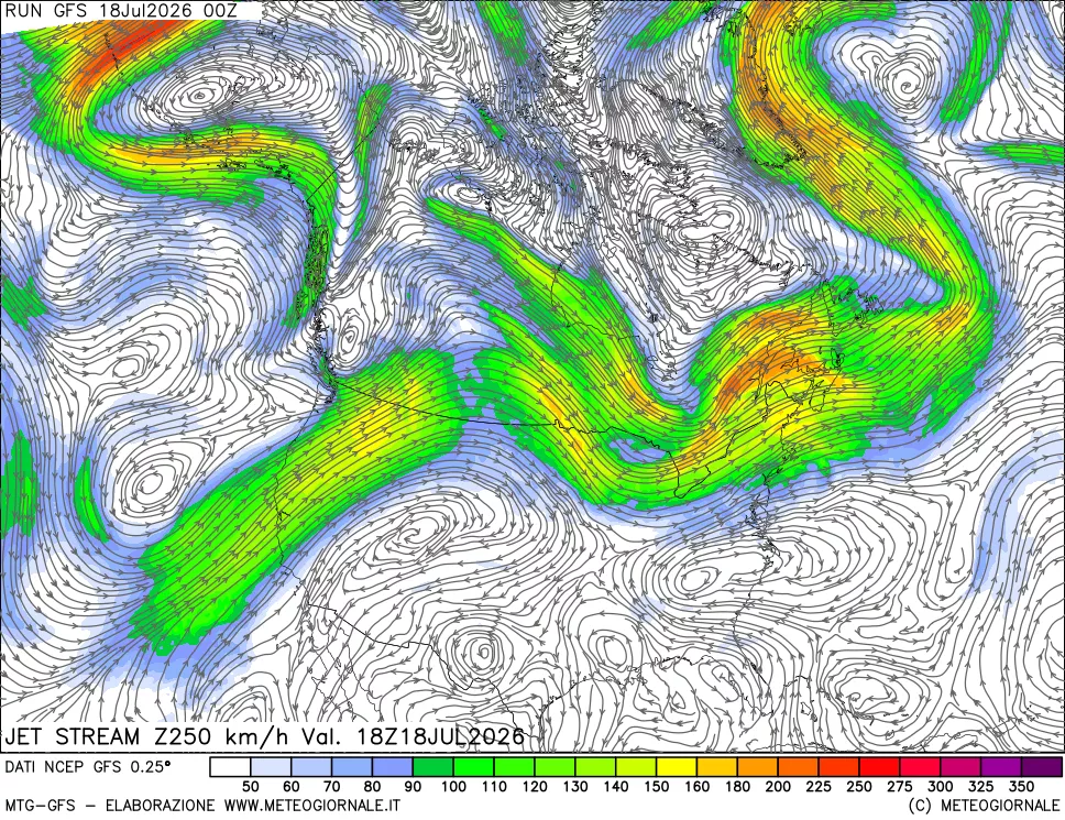 mappa 250 hPa Jet stream
