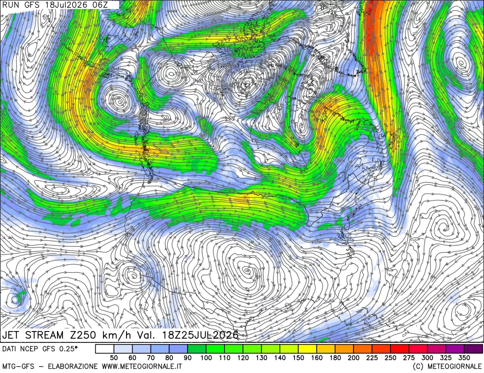 mappa 250 hPa Jet stream