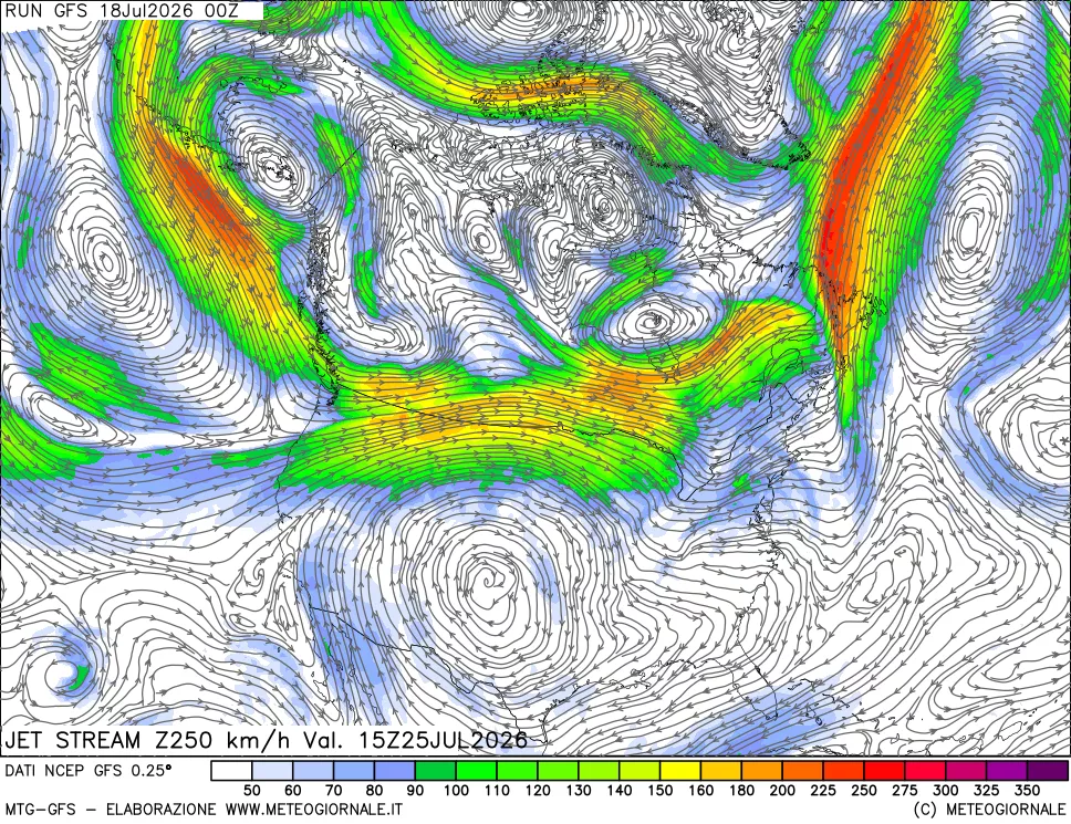 mappa 250 hPa Jet stream