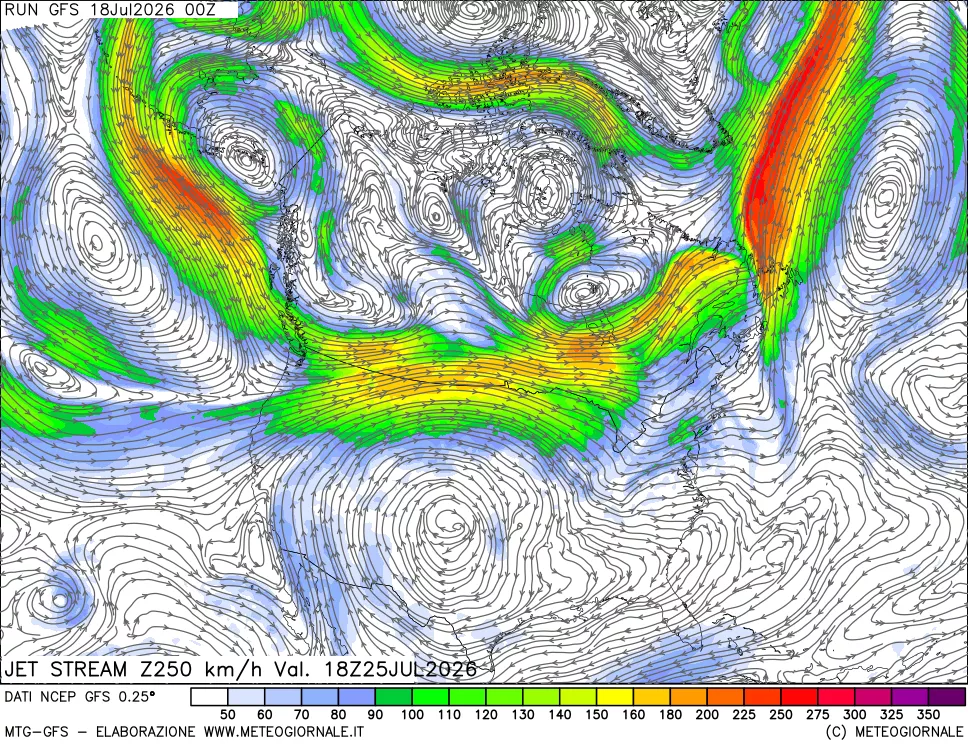 mappa 250 hPa Jet stream