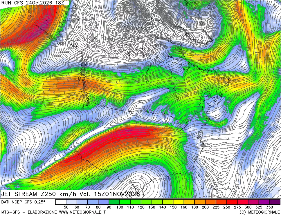 mappa 250 hPa Jet stream