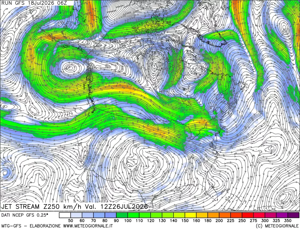 mappa 250 hPa Jet stream
