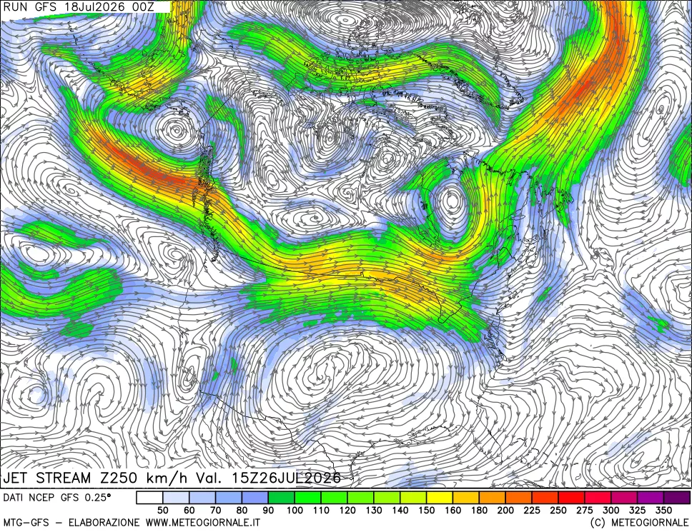 mappa 250 hPa Jet stream
