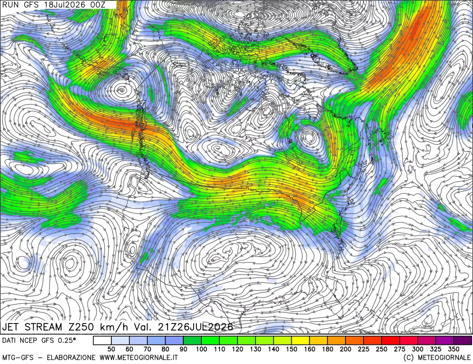 mappa 250 hPa Jet stream
