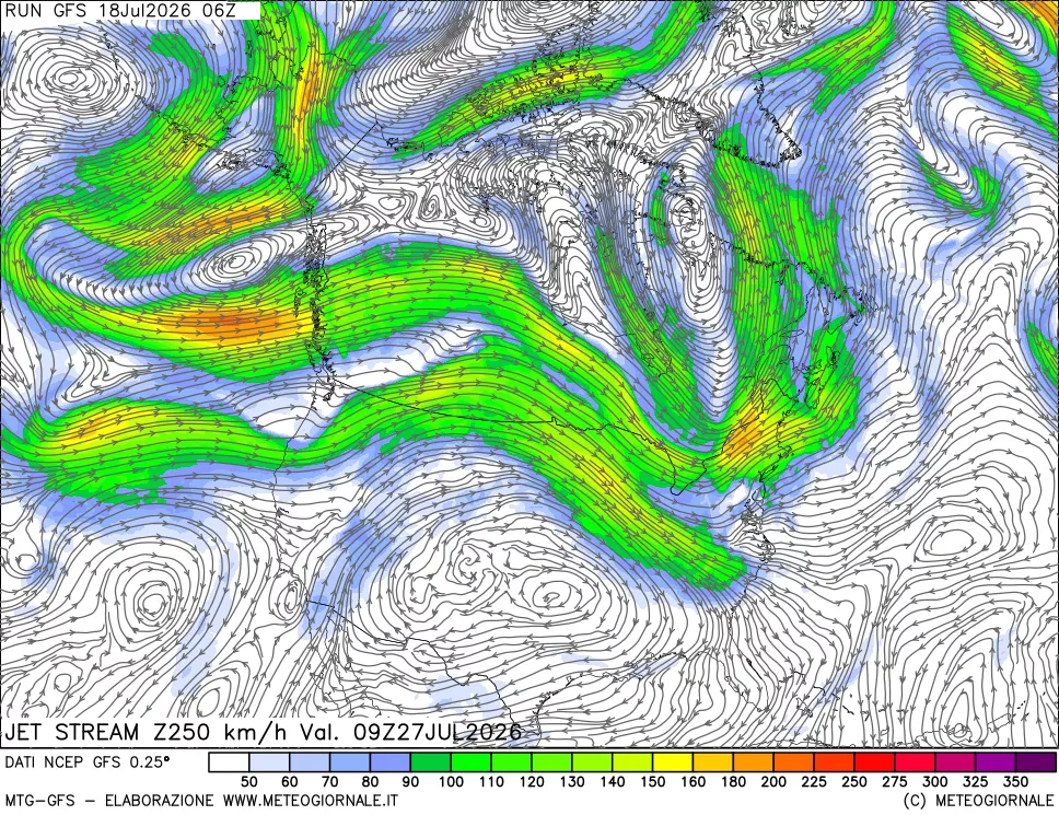 mappa 250 hPa Jet stream