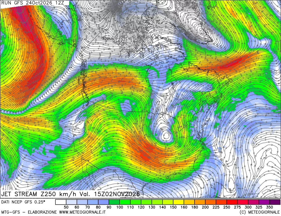 mappa 250 hPa Jet stream
