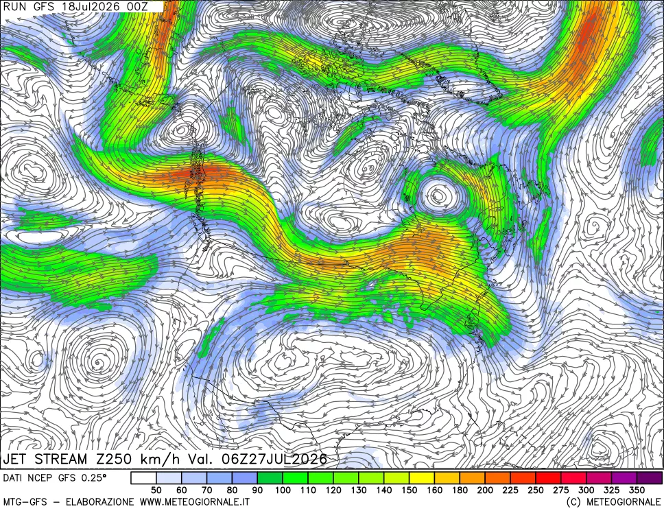 mappa 250 hPa Jet stream
