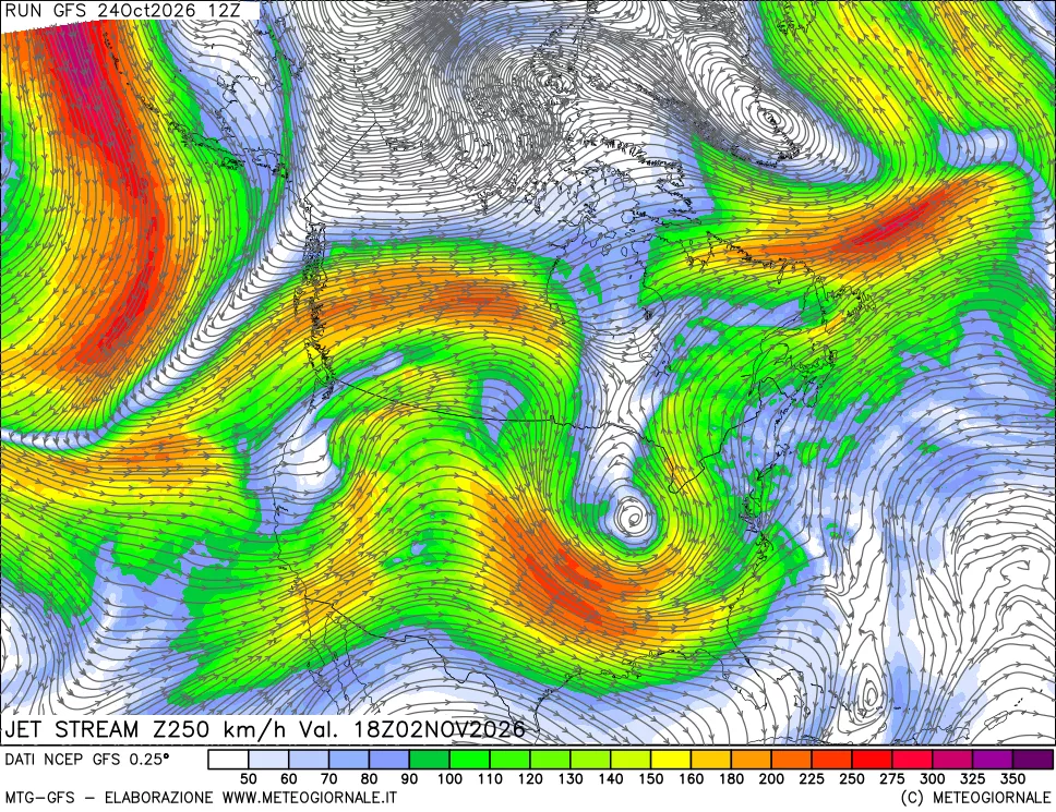 mappa 250 hPa Jet stream