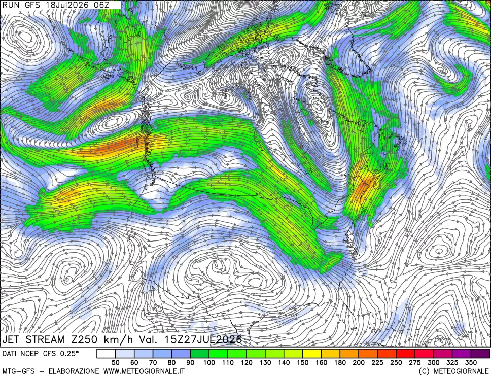 mappa 250 hPa Jet stream