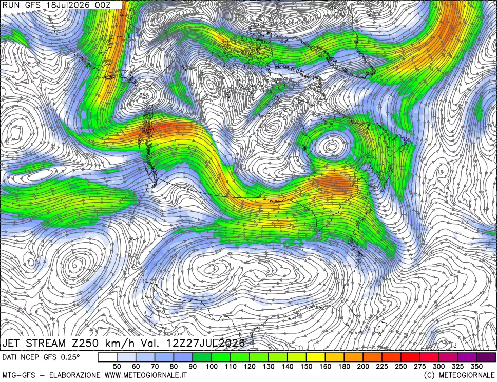 mappa 250 hPa Jet stream