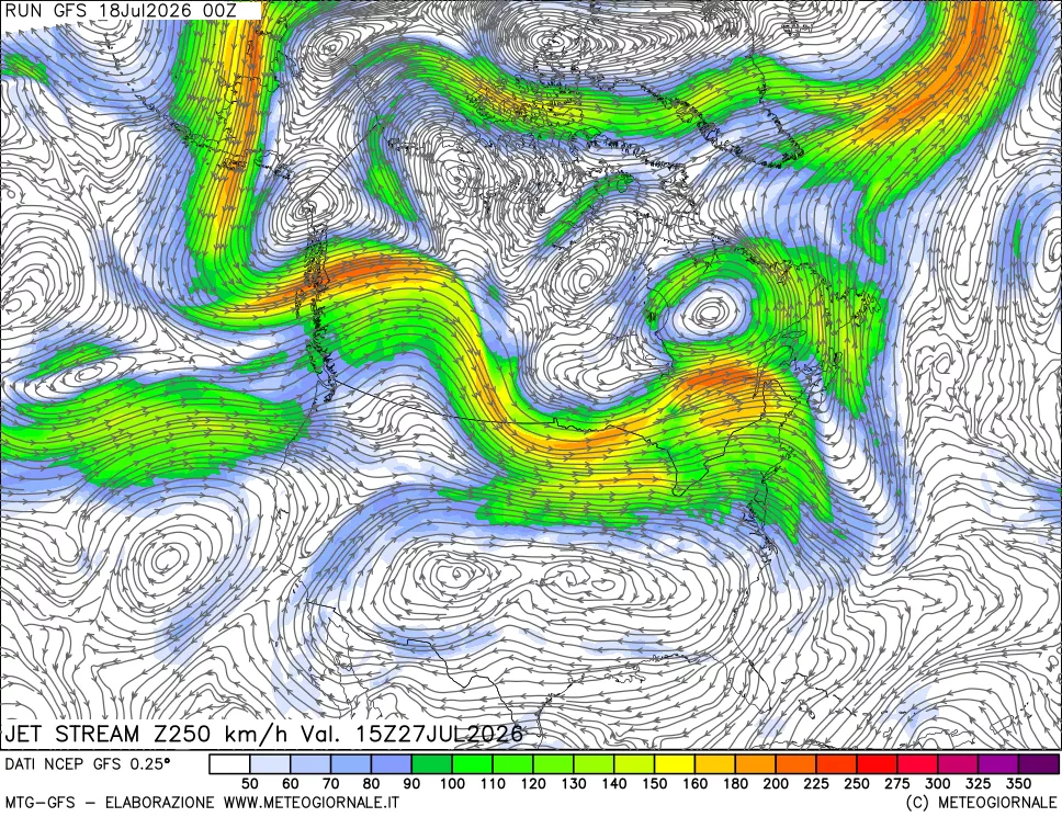 mappa 250 hPa Jet stream