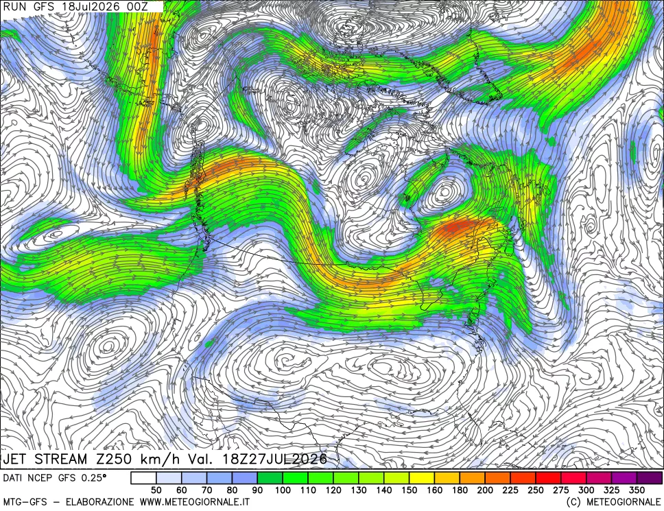 mappa 250 hPa Jet stream