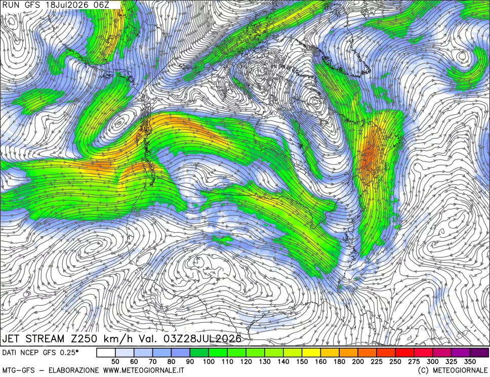 mappa 250 hPa Jet stream