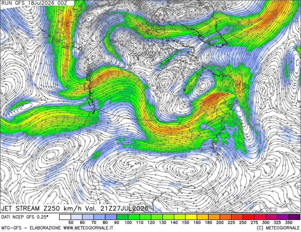 mappa 250 hPa Jet stream