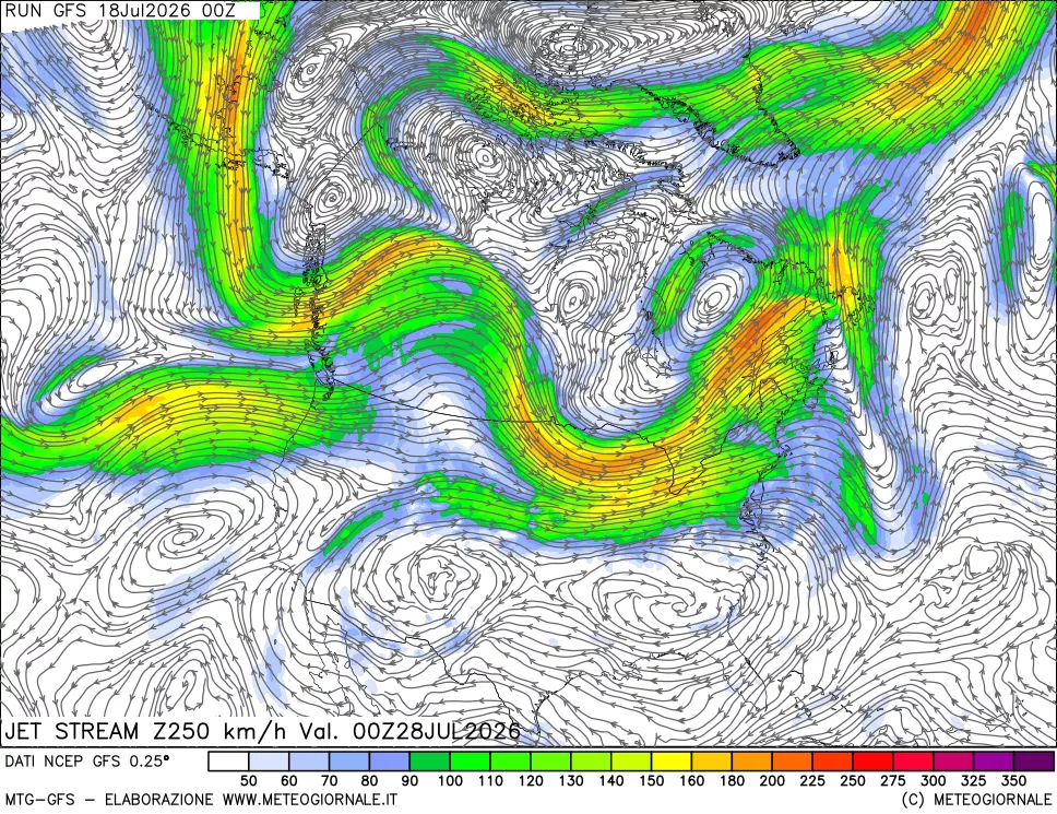 mappa 250 hPa Jet stream