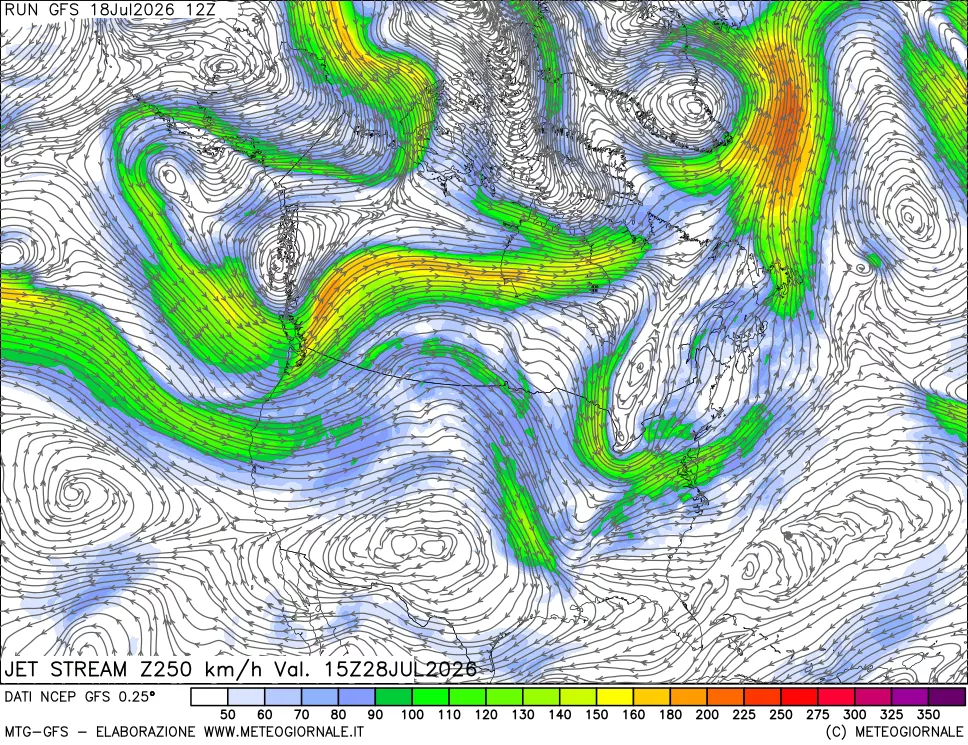 mappa 250 hPa Jet stream