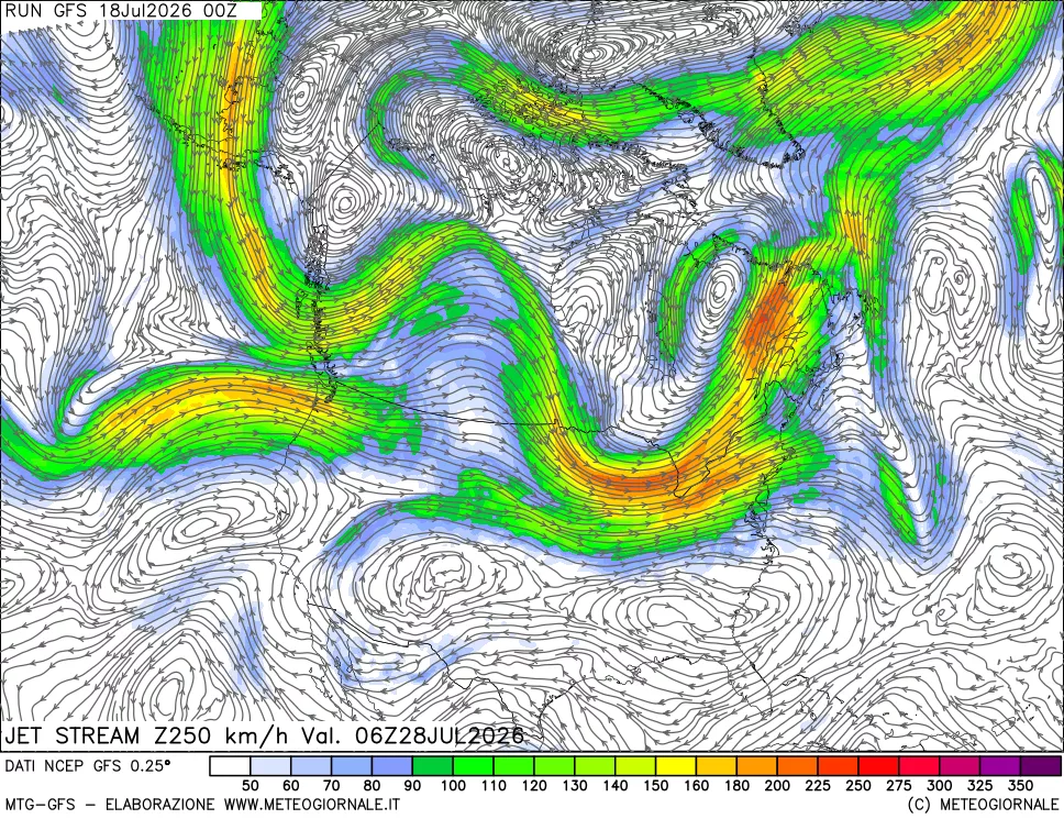 mappa 250 hPa Jet stream
