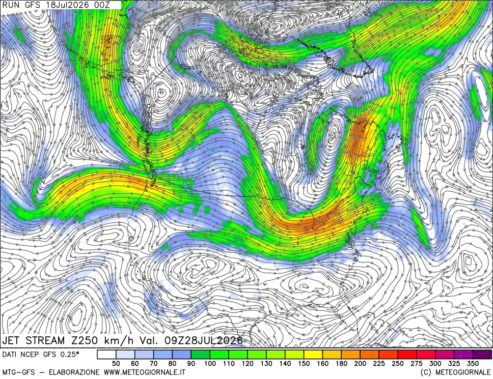mappa 250 hPa Jet stream