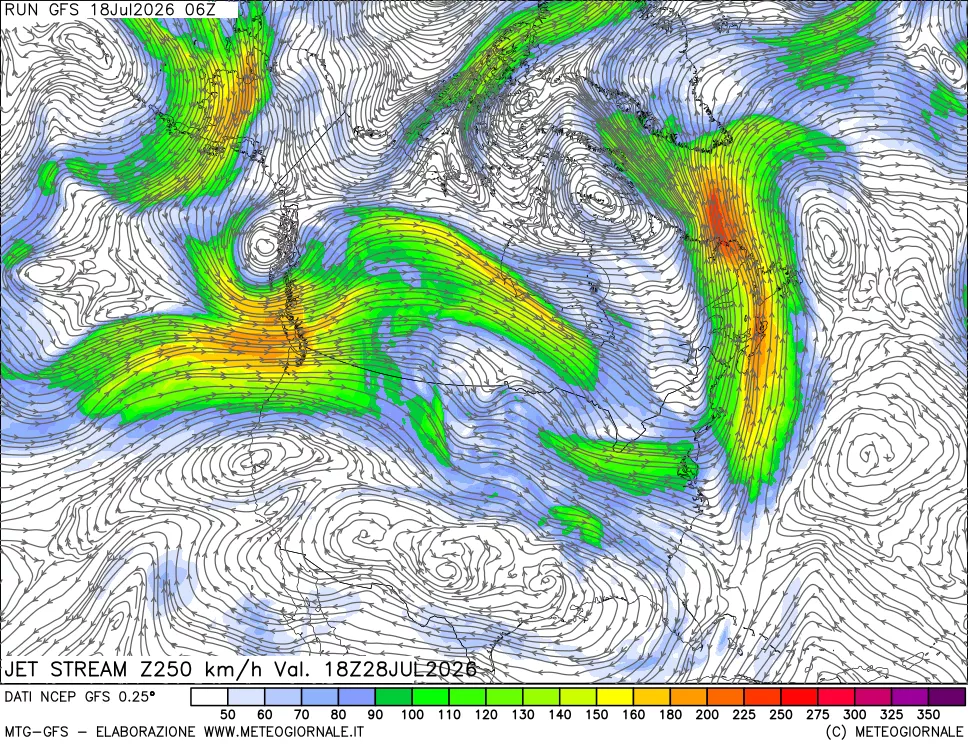 mappa 250 hPa Jet stream