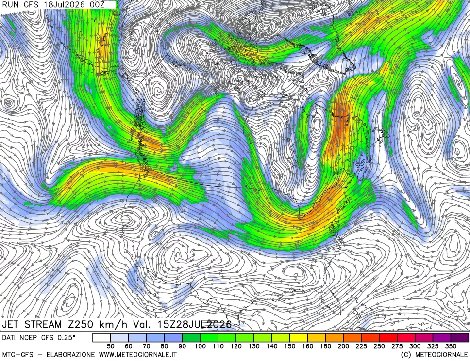 mappa 250 hPa Jet stream