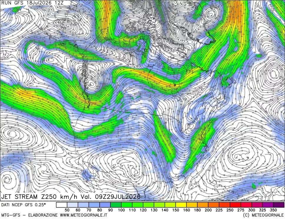mappa 250 hPa Jet stream