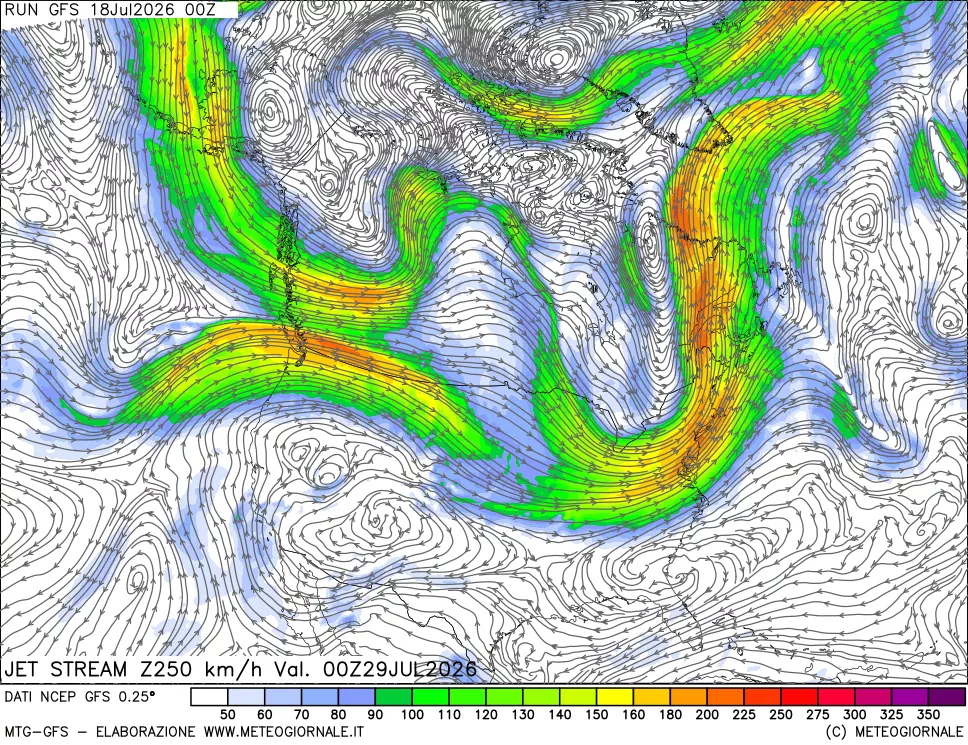 mappa 250 hPa Jet stream