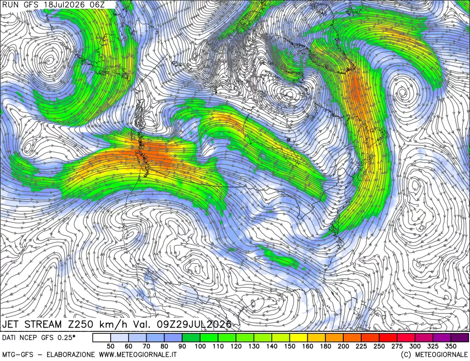 mappa 250 hPa Jet stream