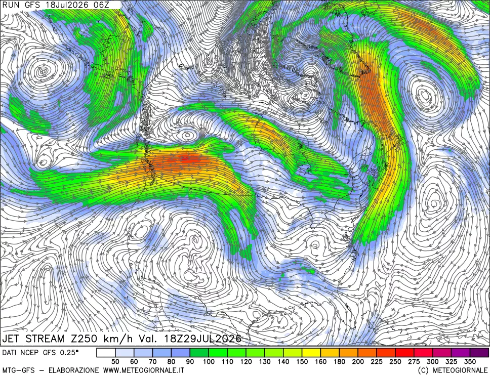 mappa 250 hPa Jet stream