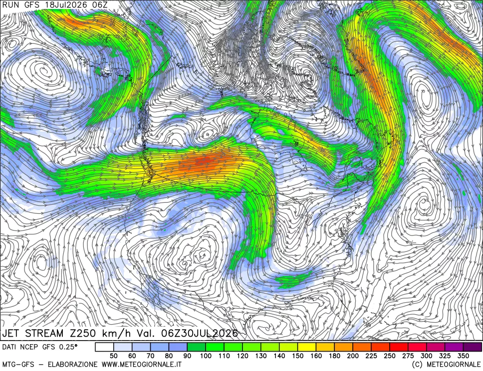 mappa 250 hPa Jet stream