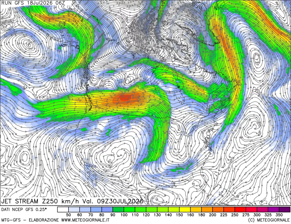 mappa 250 hPa Jet stream