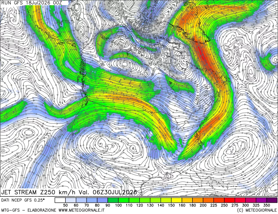 mappa 250 hPa Jet stream