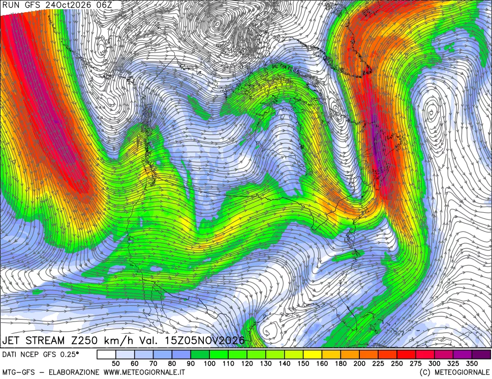 mappa 250 hPa Jet stream