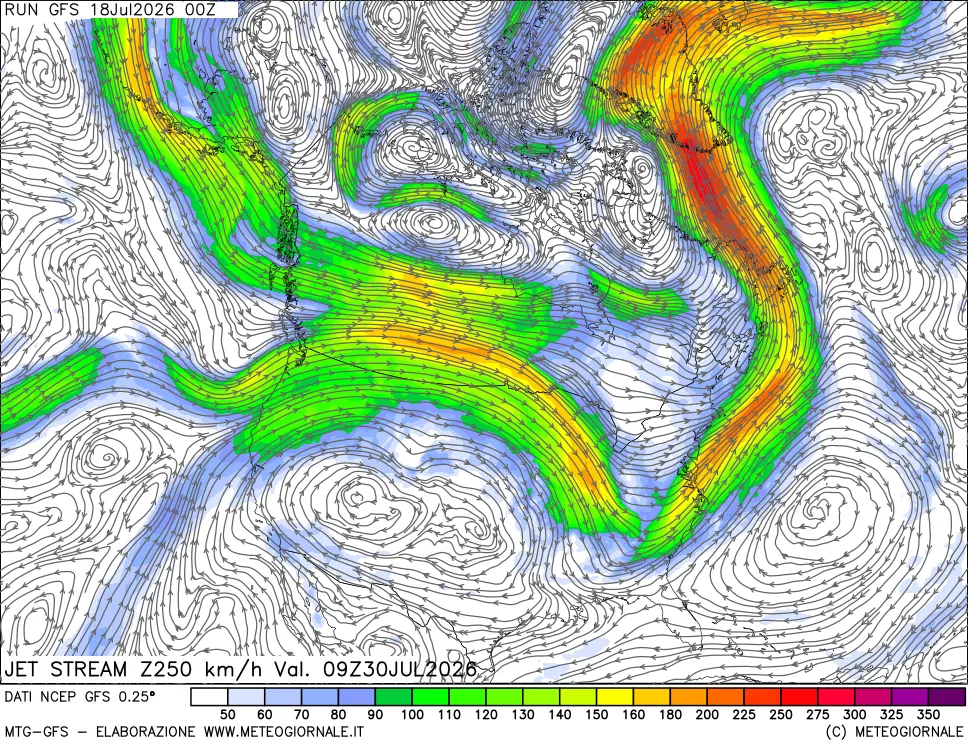 mappa 250 hPa Jet stream