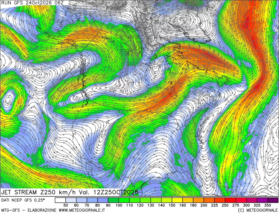 mappa 250 hPa Jet stream