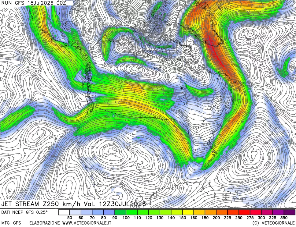 mappa 250 hPa Jet stream