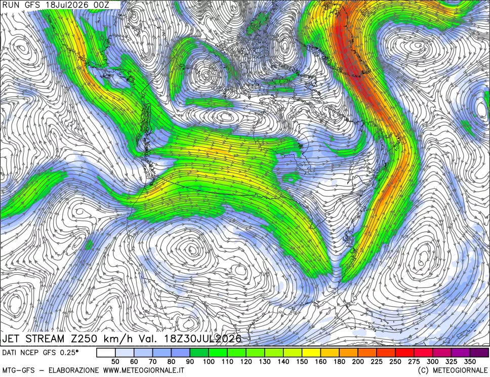 mappa 250 hPa Jet stream