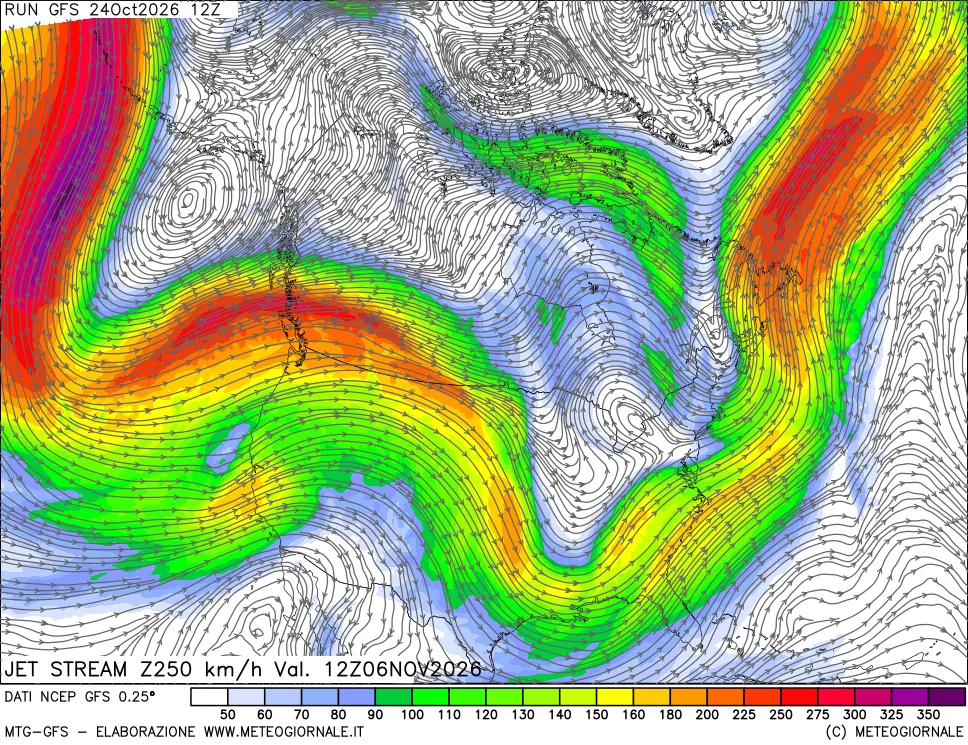 mappa 250 hPa Jet stream